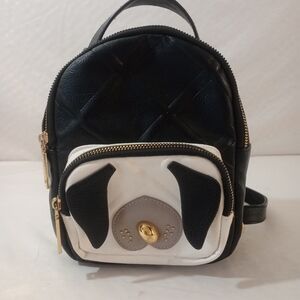 Betsey Johnson Black and White Puppy Dog Face Mini Backpack